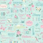 Various words and objects on pale blue background